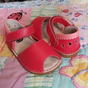 Livie & Luca Watermelon Red Leather Kids Peeptoe Sandals Size 10